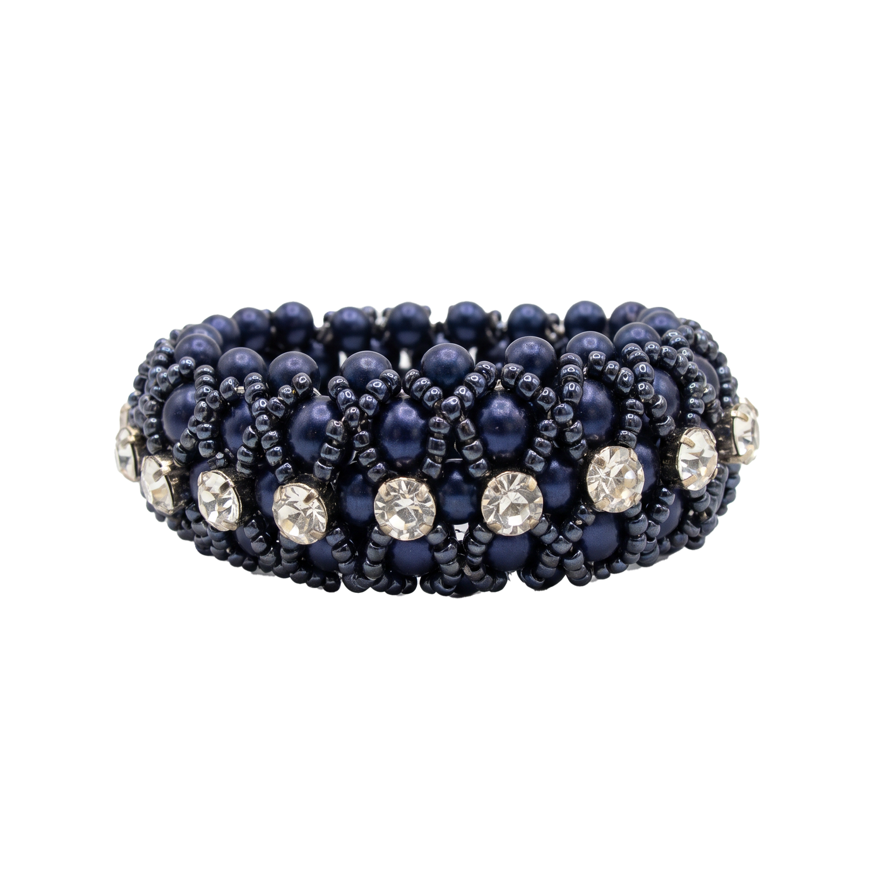Equetech Beaded Crystal Bun Ring Scrunchie Navy