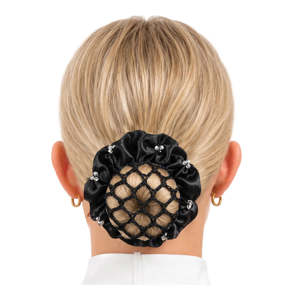 Equetech Blossom Crystal Hair Scrunchie - Black - Satin dressage hairband