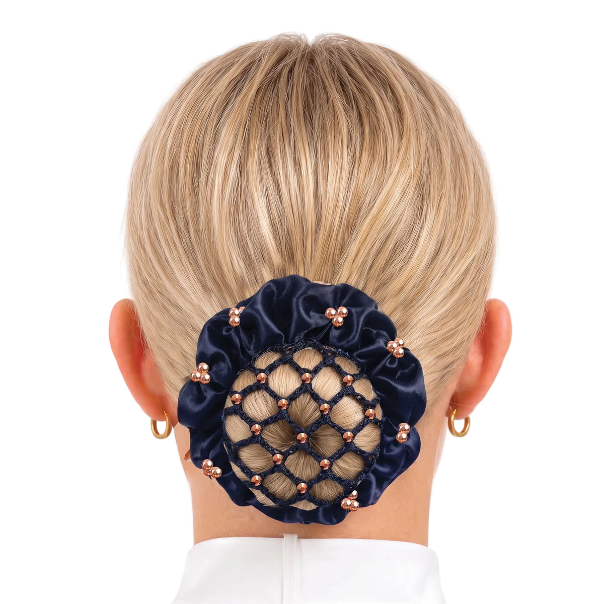 Equetech Blossom Crystal Hair Scrunchie - Navy / Rose Gold - Satin dressage hairband
