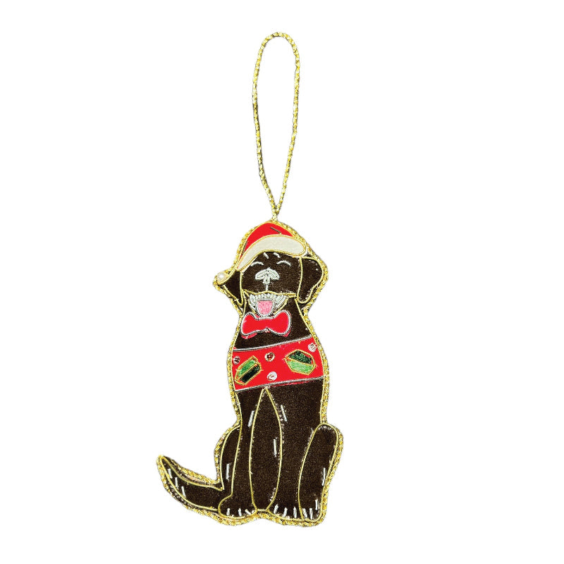Equetech Chocolate Labrador Beaded Embroidered Christmas Tree Decoration