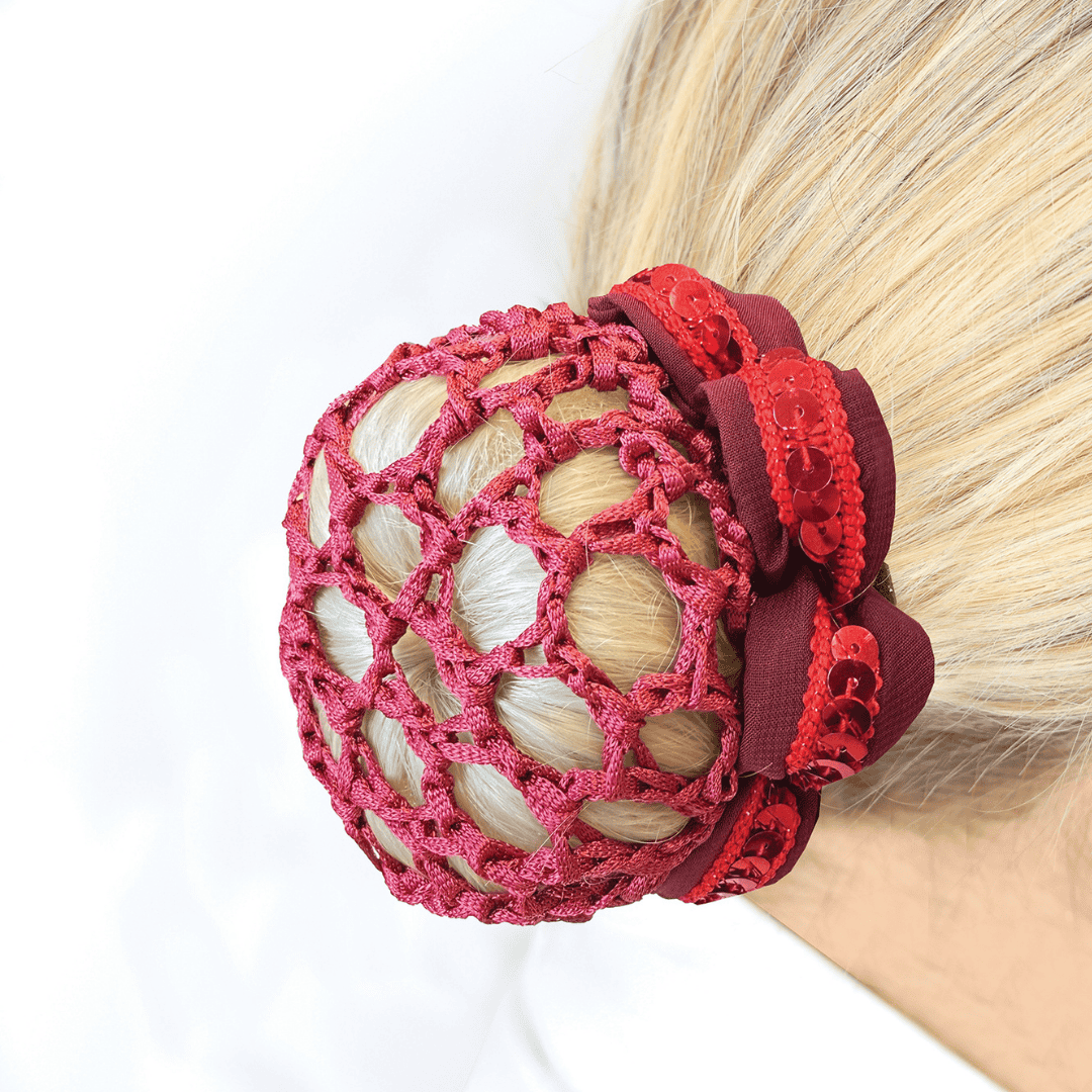 Equetech Fusion Sequin Scrunchie With Bun Net - Red