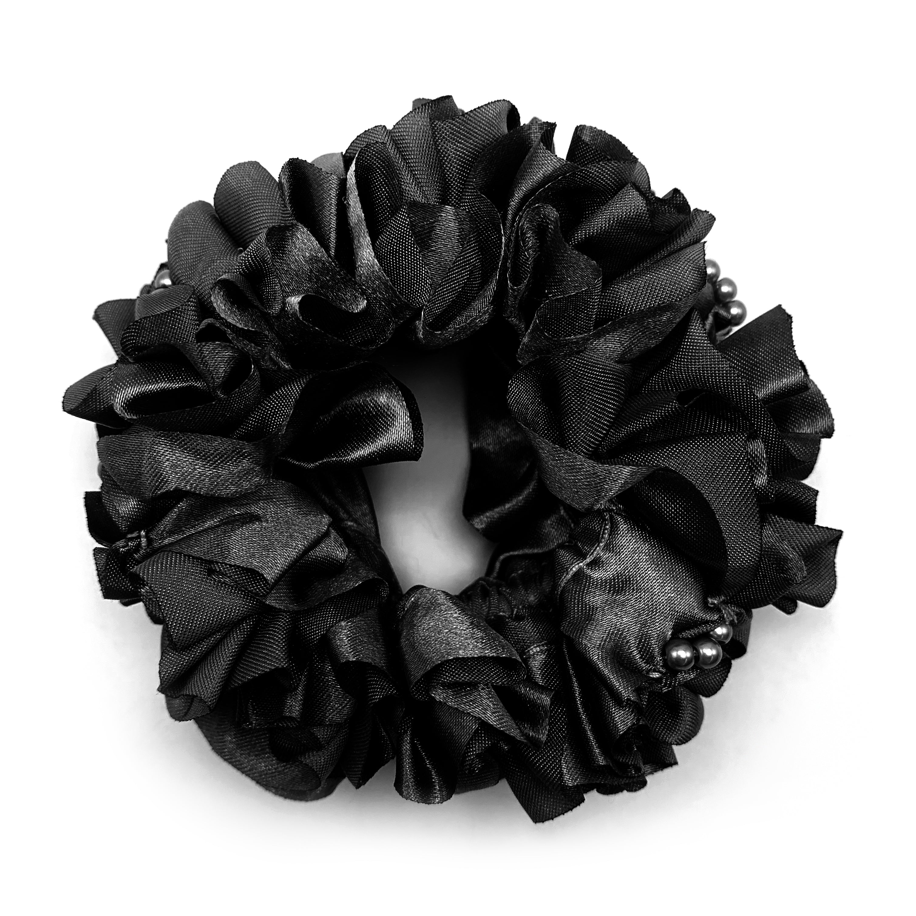 Equetech Rosette Beaded Hair Scrunchies Black