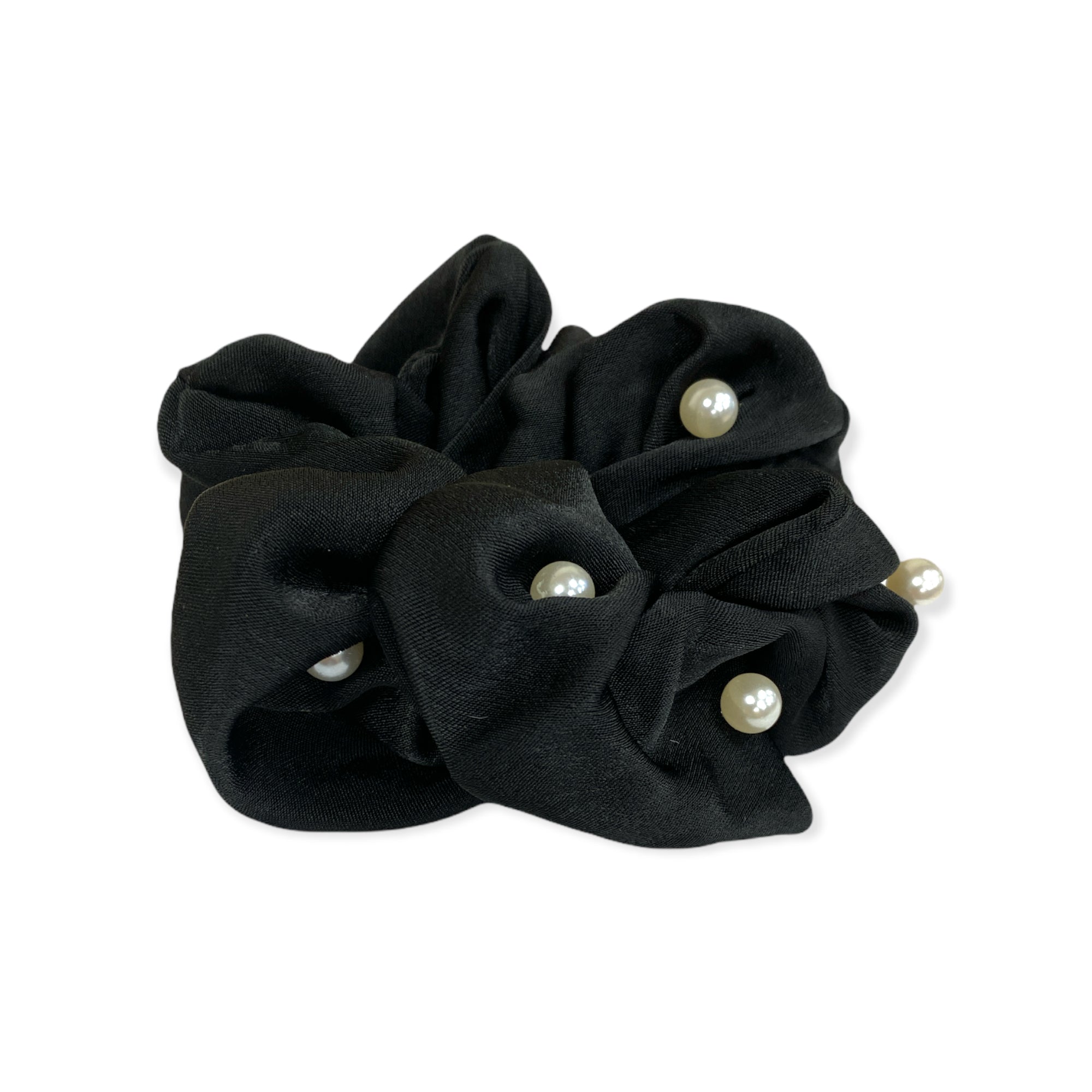 Equetech Satin Pearl Hair Scrunchie Black
