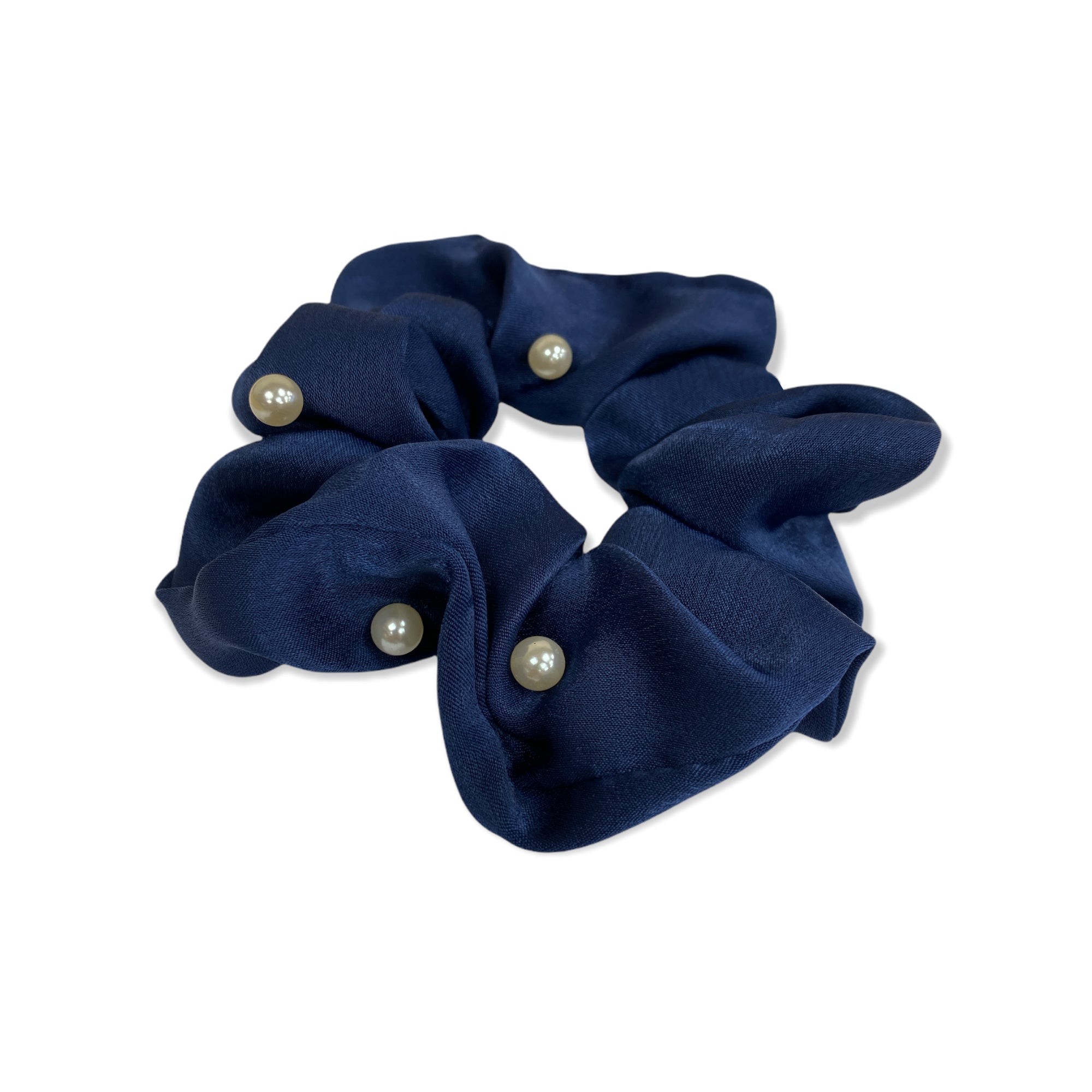 Equetech Satin Pearl Hair Scrunchie Navy