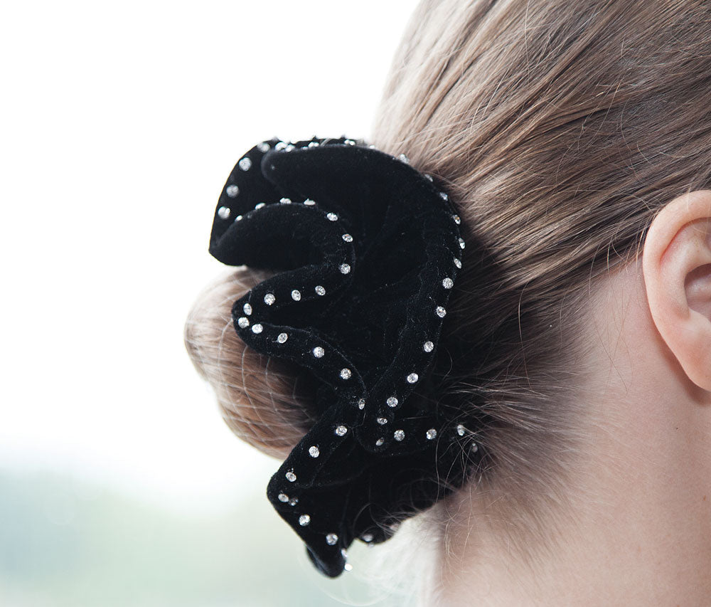 Equetech Velvet / Crystal Hair Scrunchies - Black