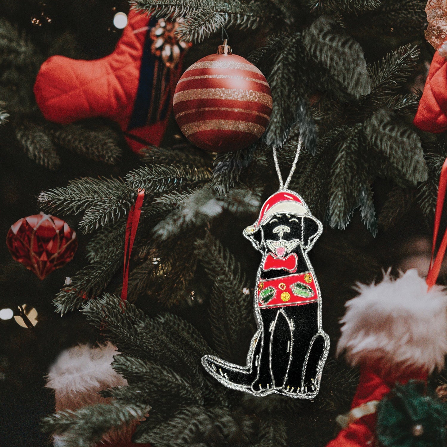 Black Labrador Beaded Embroidered Christmas Tree Decoration - Equetech