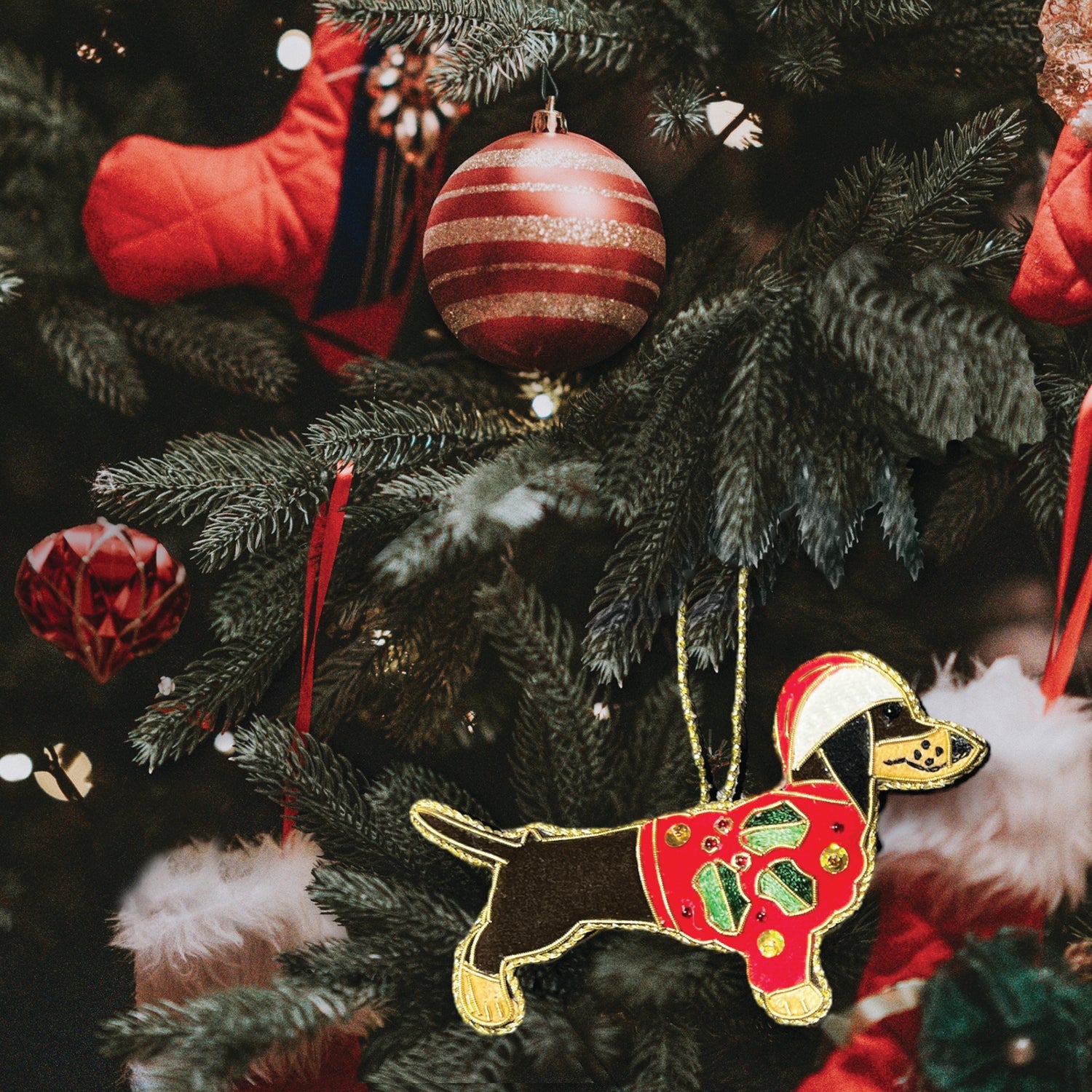 Dachshund Beaded Embroidered Christmas Tree Decoration - Equetech