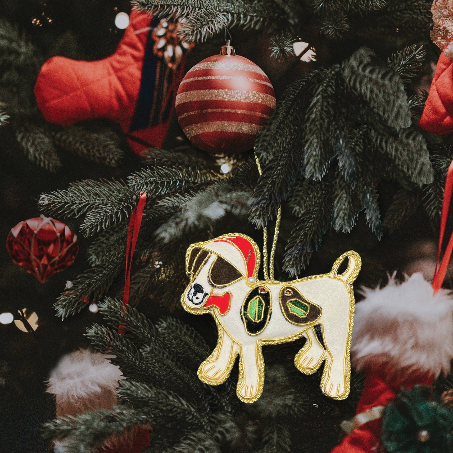 Jack Russell Beaded Embroidered Christmas Tree Decoration - Equetech