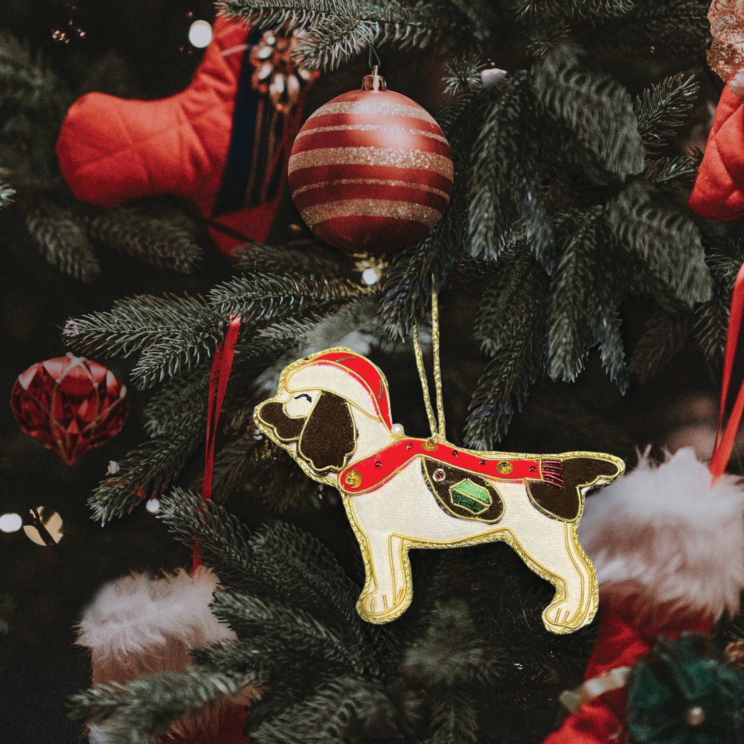 Springer Spaniel Beaded Embroidered Christmas Tree Decoration - Equetech