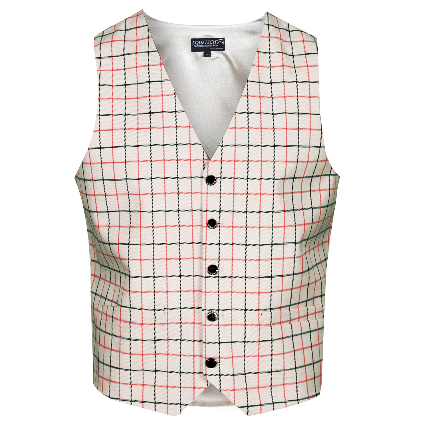 Mens Classic Tattersall Check Waistcoat -black/red