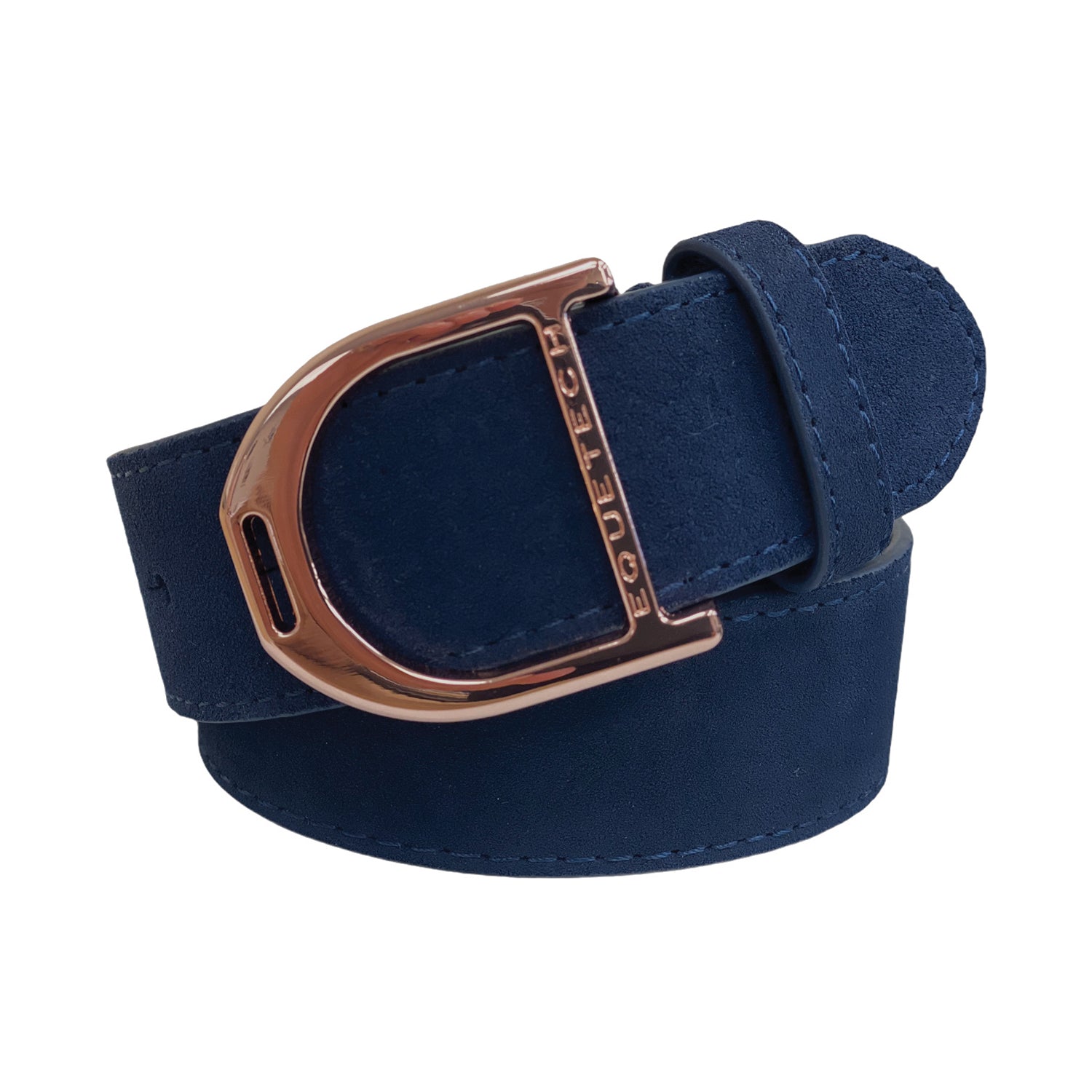 Equetech Stirrup Leather Belt 35mm - Navy Suede/Rose Gold