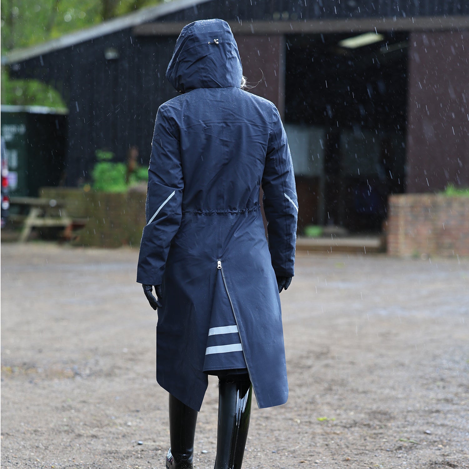 Equetech Utopia Luxe Long Waterproof Riding Coat - Navy back
