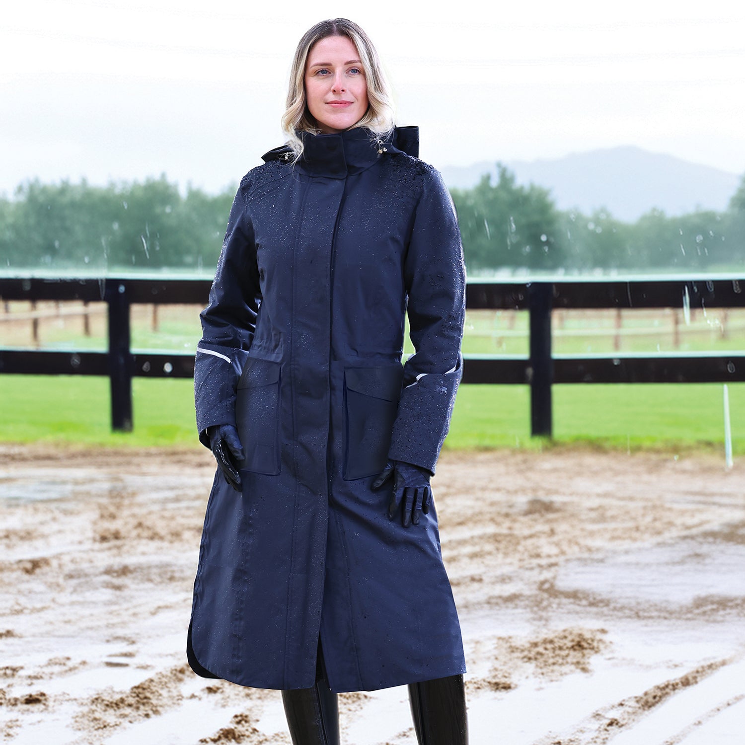 Equetech Utopia Luxe Long Waterproof Riding Coat - Navy