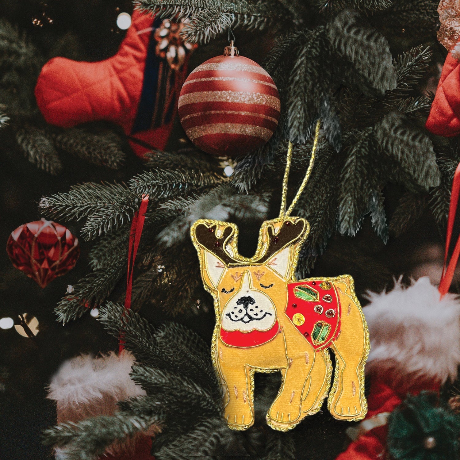 French Bulldog Beaded Embroidered Christmas Tree Decoration - Equetech