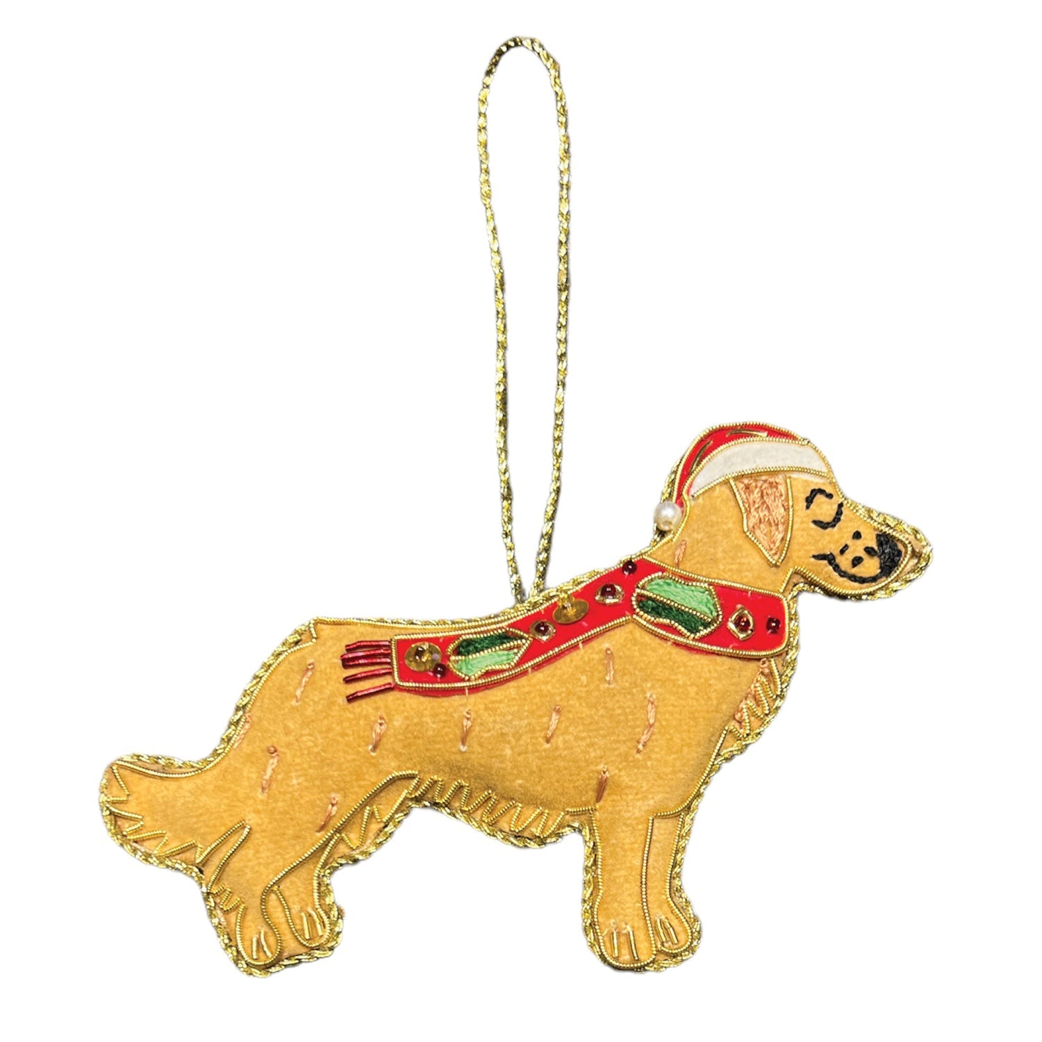 Golden Retriever Beaded Embroidered Christmas Tree Decoration - Equetech