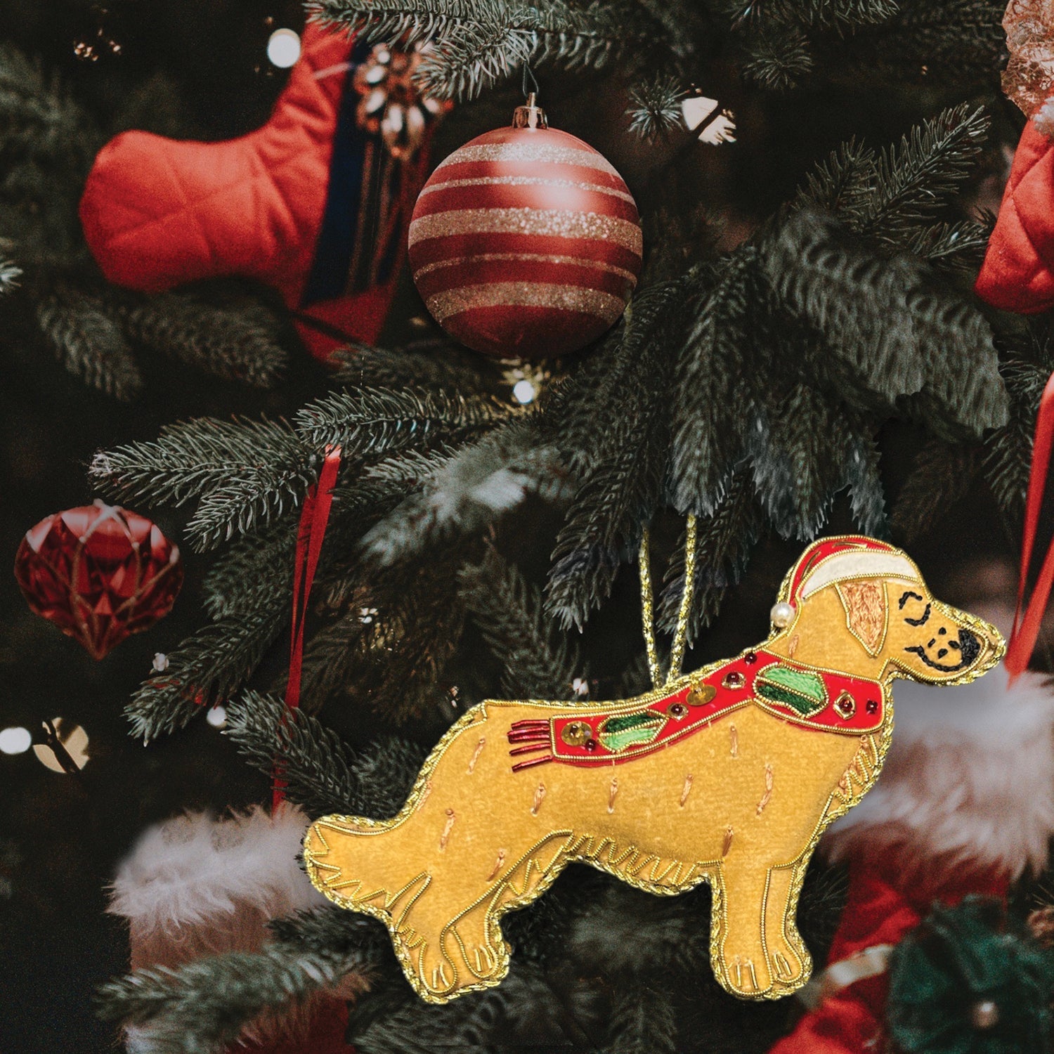 Golden Retriever Beaded Embroidered Christmas Tree Decoration - Equetech
