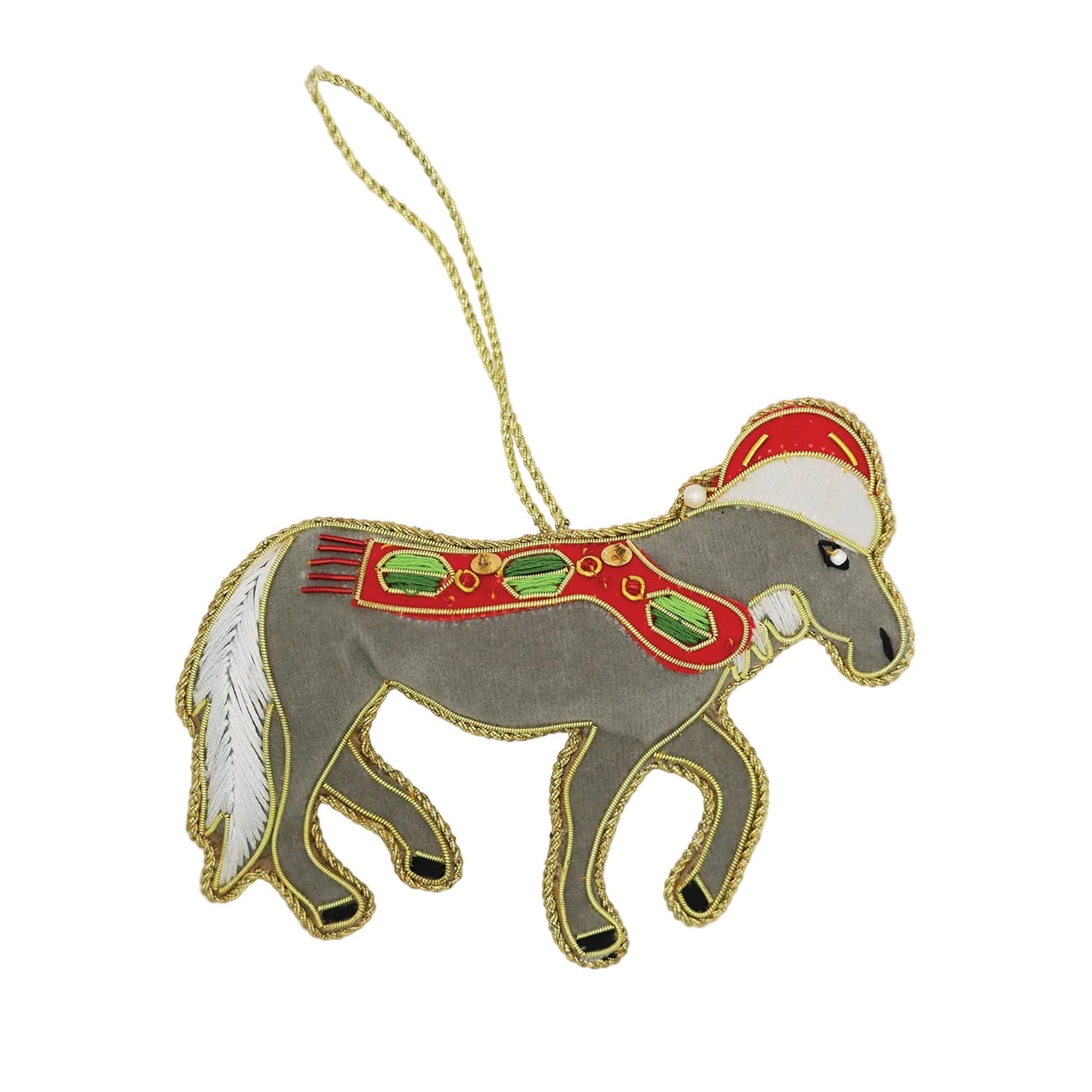Grey Horse Beaded Embroidered Christmas Tree Decoration - Equetech