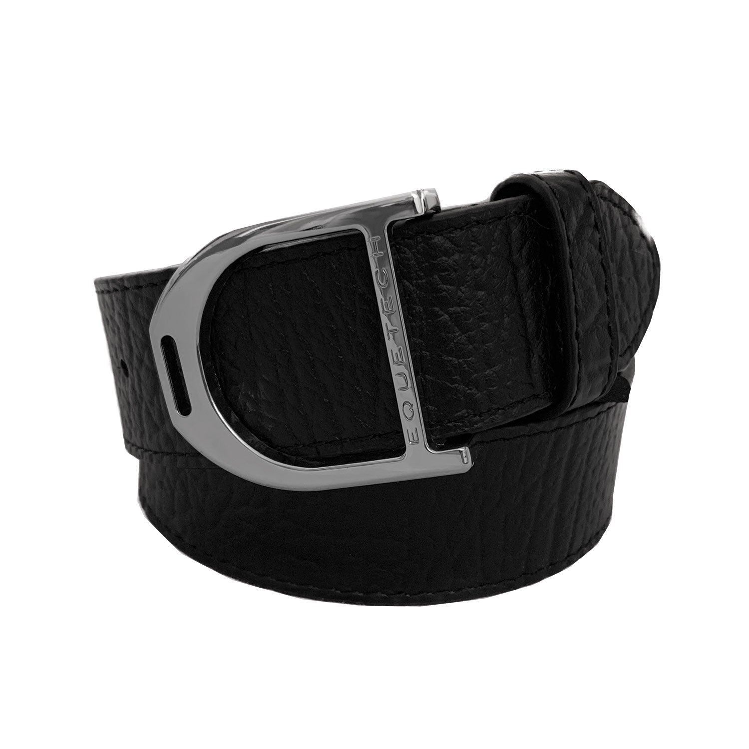 Stirrup Leather Belt 35mm - Black Texture/ Silver - Equetech