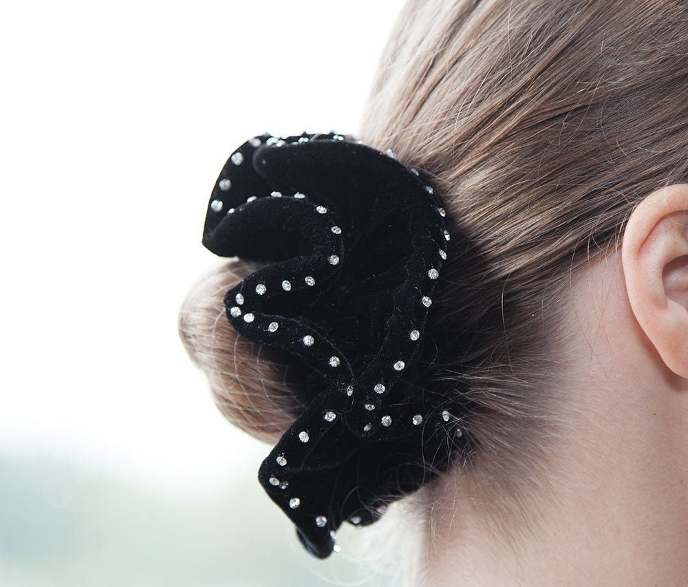 Velvet / Crystal Hair Scrunchies - Black - Equetech